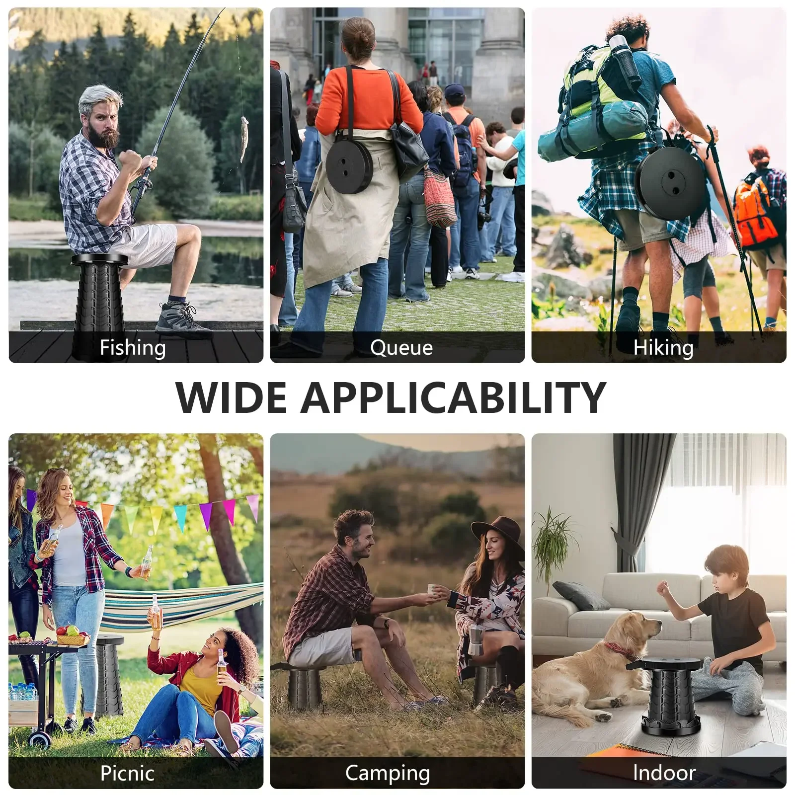 Folding Stool Camping Stool for Hiking Portable Collapsible Telescopic Stool Sturdy Fishing with Carry Bag Telescopic
