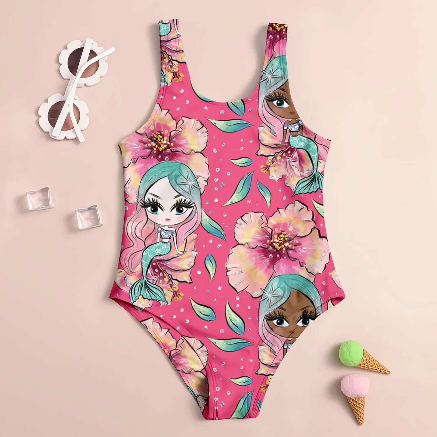 Summer Children's Swimsuit Cartoon Mermaid 3d Print Miniso Cute Girl Swimsuit Beach Children's Clothing Vacation Baby Swimsuit 2