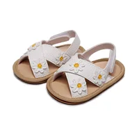 Citgeett Summer Infant Baby Girls Anti-slip Flat Shoes Floral Pattern Soft Sole Sandals White/ Golden/ Pink 3