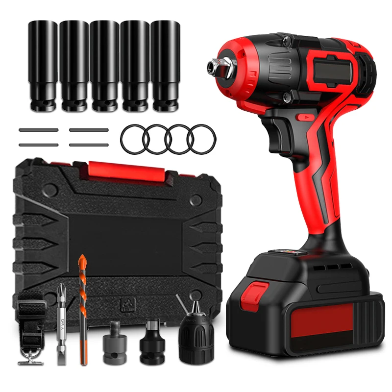 20V Brushless Cordless Electric Wrench Set 3 in 1 Power Tool Rechargeable Electric Drill Impact Wrench Socket For Car Tires Etc.