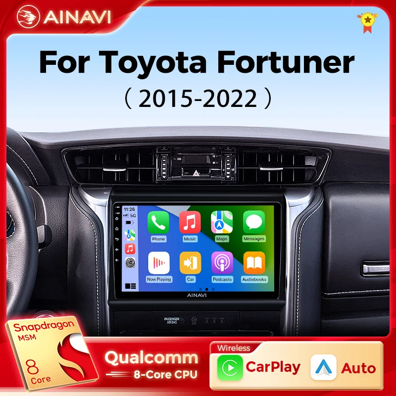 Ainavi For Toyota Fortuner 2015-2022 Car Radio Carplay Android Auto Touch Screen Multimedia Player Navigation GPS Auto radio