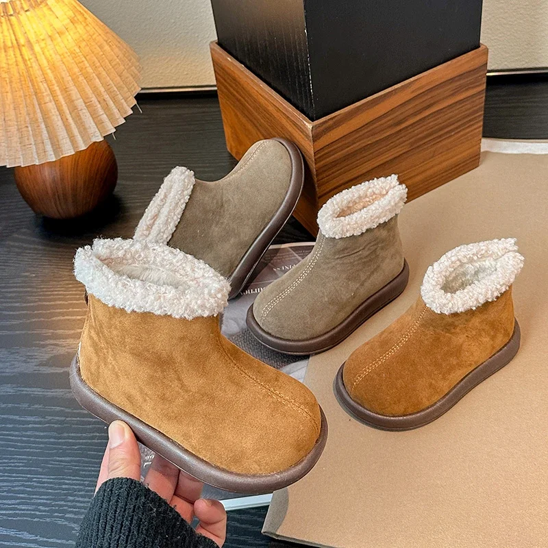 Fashion Girls Causal Boots Winter Simple Kids Plush Snow Boots for Boys Outdoor Warm Children's Thermal Boots Versatile Zipper