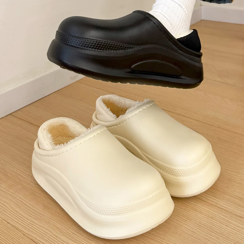 Light Waterproof Cotton Slippers Women Winter Thick Fleece Lining Clogs Slippers Woman Fashion Chunk Platform Cotton Shoes Mujer