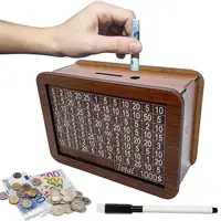 Wooden Money Box with Counter Marker Pen Vintage Piggy Bank Numbers Coin Cash Container Money Saving Challenges Box 2