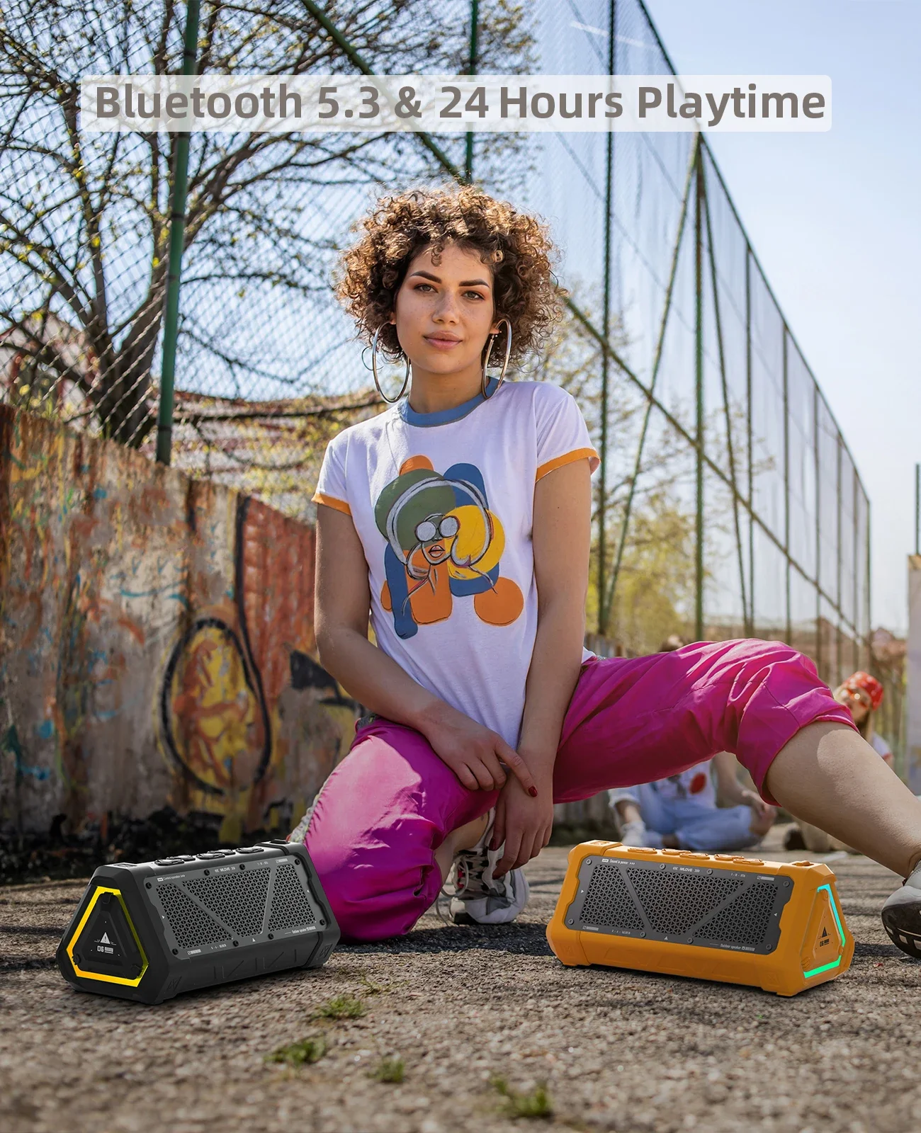 MLOVE P3 High-Performance Outdoor Bluetooth Speaker - 40W Output, Stereo Sound, IPX7 Waterproof, Micro SD Card Reader, RGB Lighting