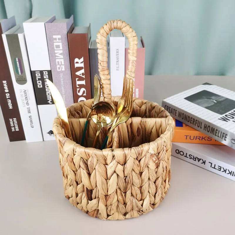 Handwoven Storage Baskets Knife and Fork Storage Basket Gourd Grass Storage Box Rural Style Portable Flower Basket