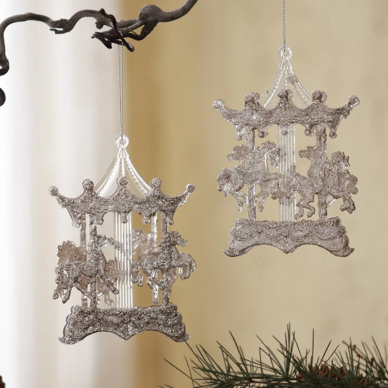 Christmas Pendant Acrylic Bell Pumpkin Carriage Carousel Ballet Dancer Christmas Decoration Hanging Pendant Holiday Decor