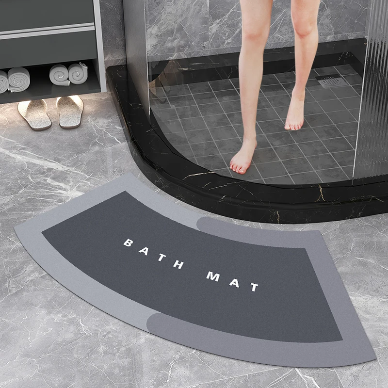 Curved Bathroom Floor Mats Fanshaped Shower Room Doorway Absorbent Mats Bathroom Antislip Anti