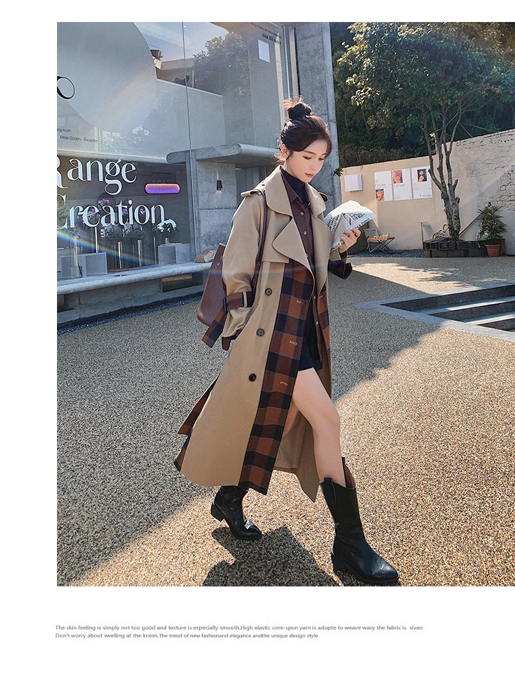 Brand New Double-Breasted Long Trench Coat For Women Windbreaker Lady Duster Coat Patchwork Outerwear Spring Autumn Female maxi puffer coat