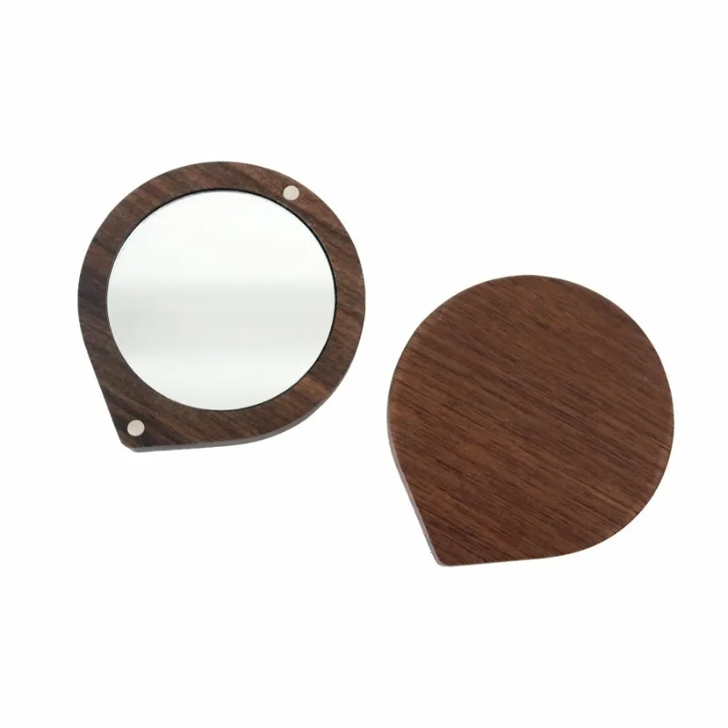 미니 블랙 월넛 우드 메이크업 거울 접이식 회전식 화장 거울 마그네틱 클로저 핸드헬드 컴팩트 포켓 거울