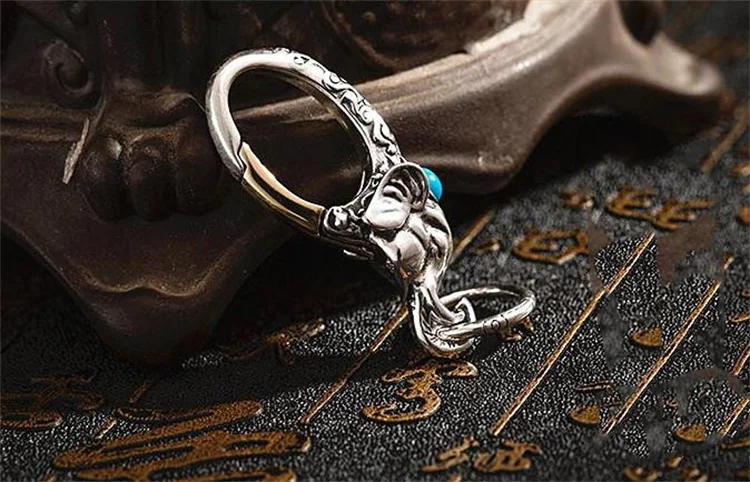 BOCAI S990 Sterling Silver Pendant 2022 New Fashion Elephant Sacred Animal Key Chains Pure Argentum Patron Saint Safety Amulet