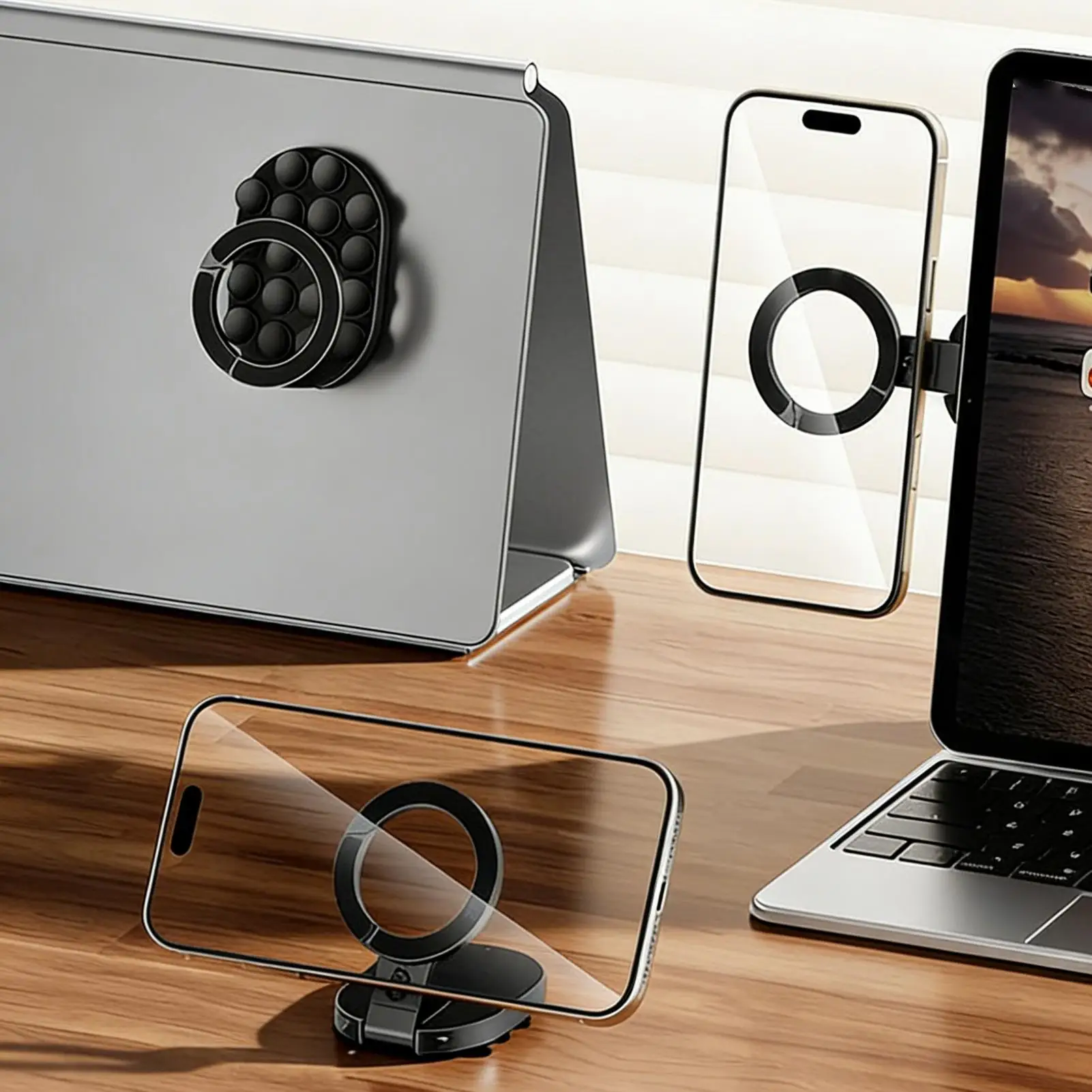 Universal Magnetic Phone Mount with 360° Adjustable Suction Cup for Car, Home, Travel, and Gym