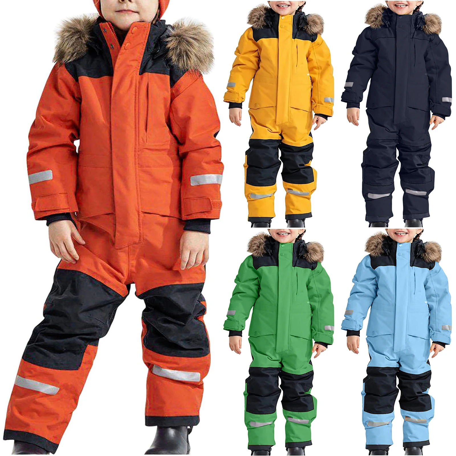 Children's New Ski Jumpsuit Outdoor Plush Thick Warm Waterproof Windproof One-Piece Ski Suit for Boys and Girls Multy Colors
