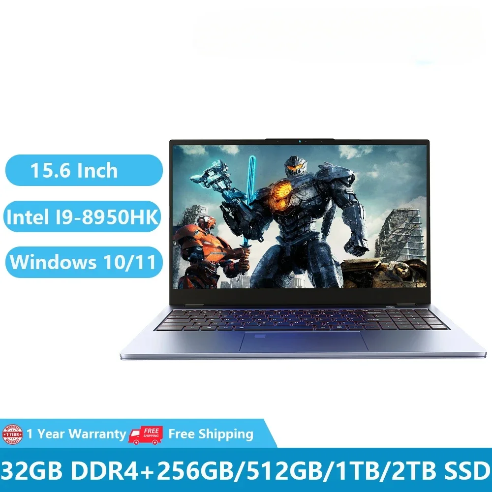 2023 Gaming Laptops I9 Notebooks Gamer Computer PC Windows 11 15.6 inch Intel I9 8950HK 64GB RAM Dual M.2 SSD DDR4 Ethernet Port