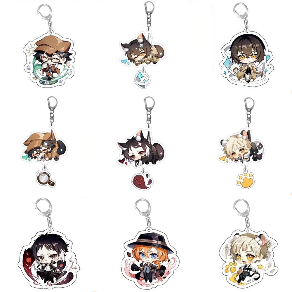 Anime Bungo Stray Dogs Dazai Osamu Keychain Nakajima Atsushi Edogawa Rampo Cute Keyring Bag Accessories Baji Decoration