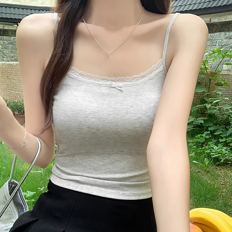 Polyester Summer Women Halter Lace Undershirt with Bra Pads