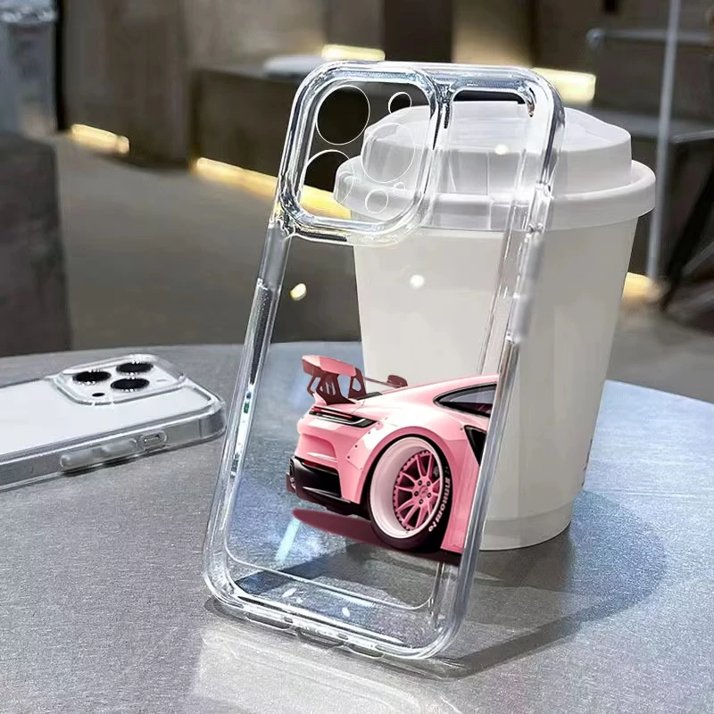 Trendy Pink Luxury Car Transparent Soft Phone Case Cover