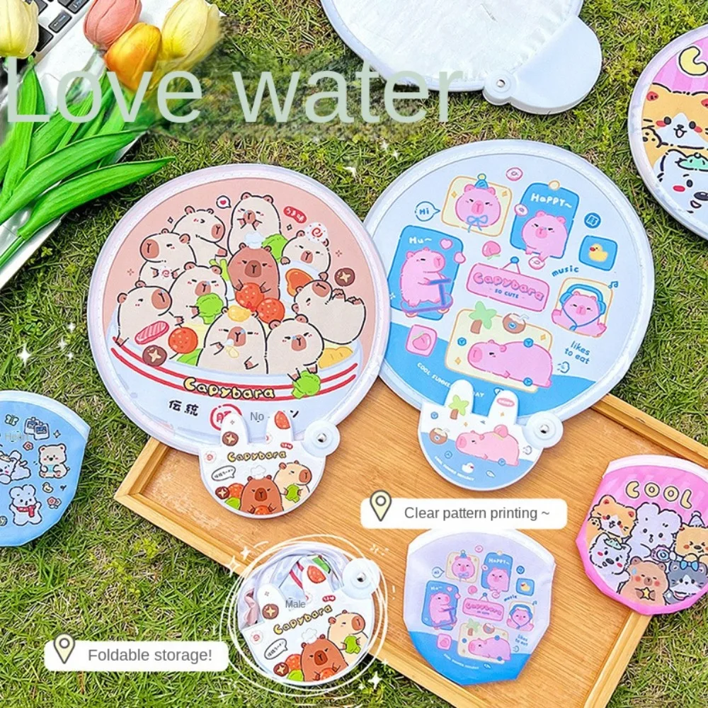 Foldable Cartoon Selfie Reflector Portable Dual Use Cartoon Reflector Folding Fan Cute Little Capybara Pattern Selfie