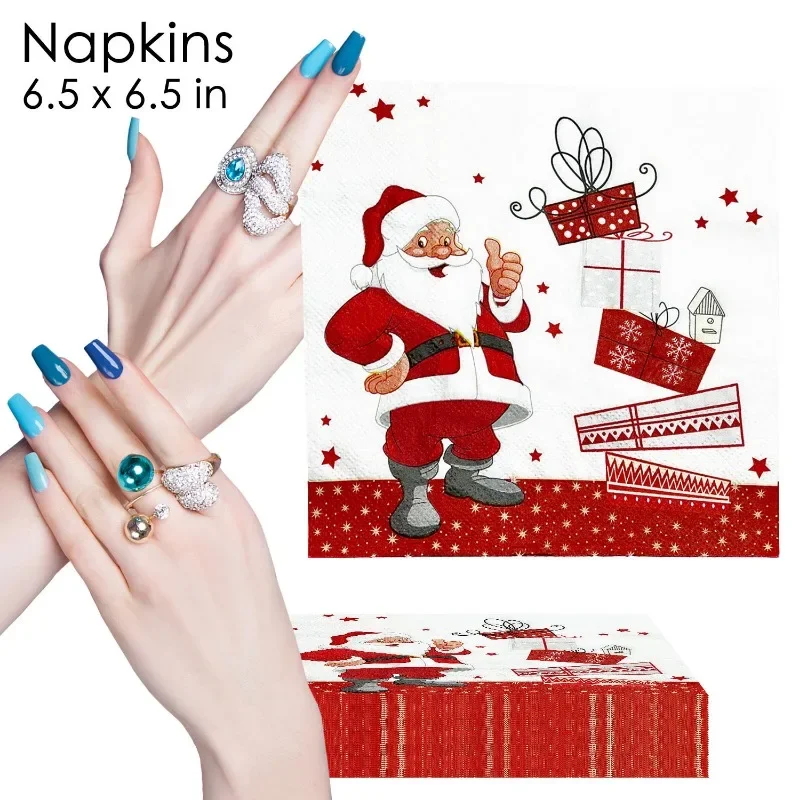 33*33cm 2-Ply White Background Red Father Christmas Printed Napkin Party Decoration Paper Placemat Butterfly Bart Paper 10/20pcs paper napkins