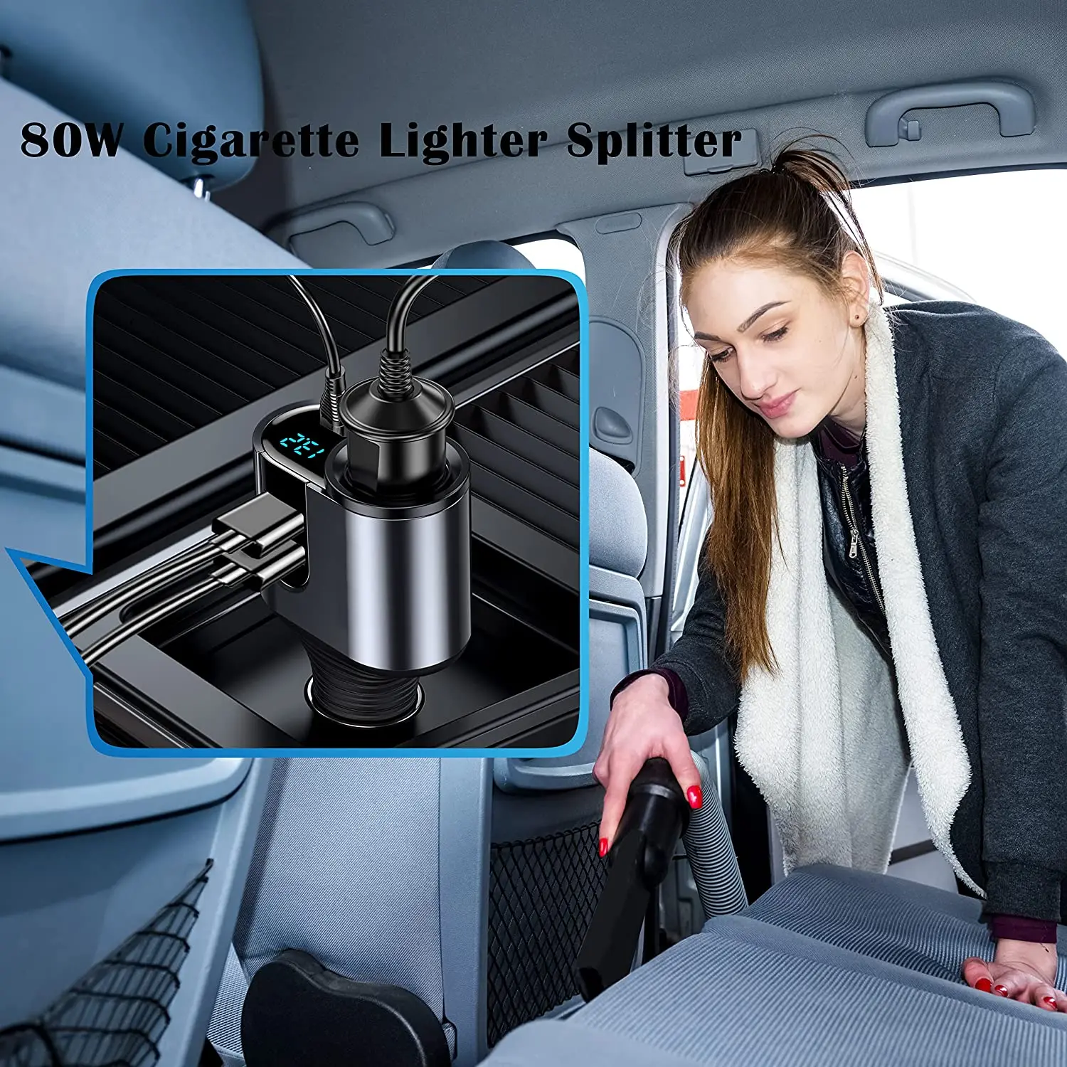 New Car Charger Lighter Adapter 4 in 1 Car Cigarette Splitter Type C Dual USB Po