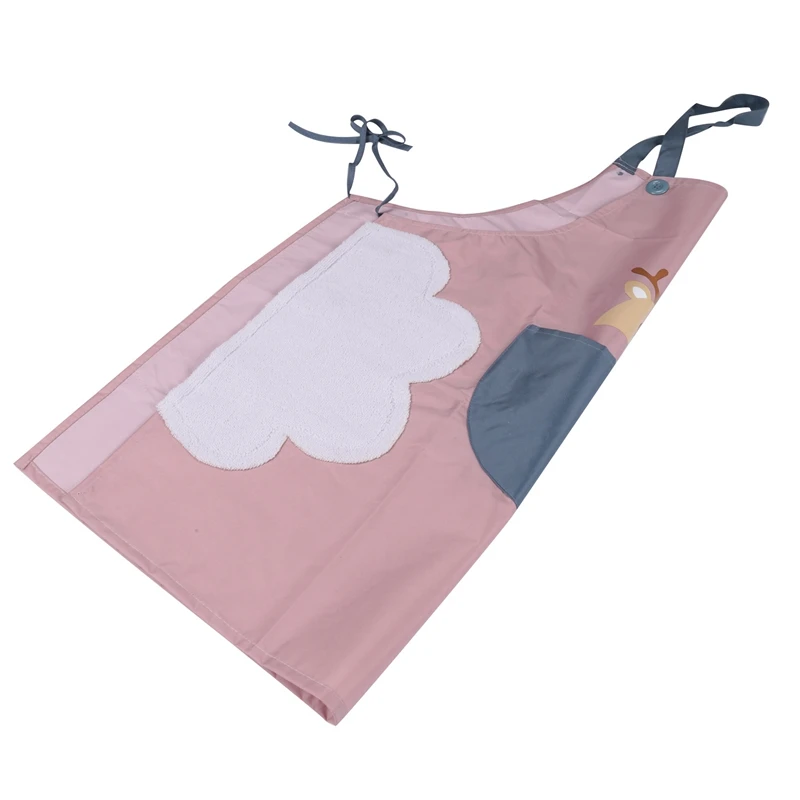 

HOT SALE Lovely Pink Deer Aprons For Women With Pockets 2 Side Coral Velvet Towels Waterproof And Oil-Proof Cooking Kitchen