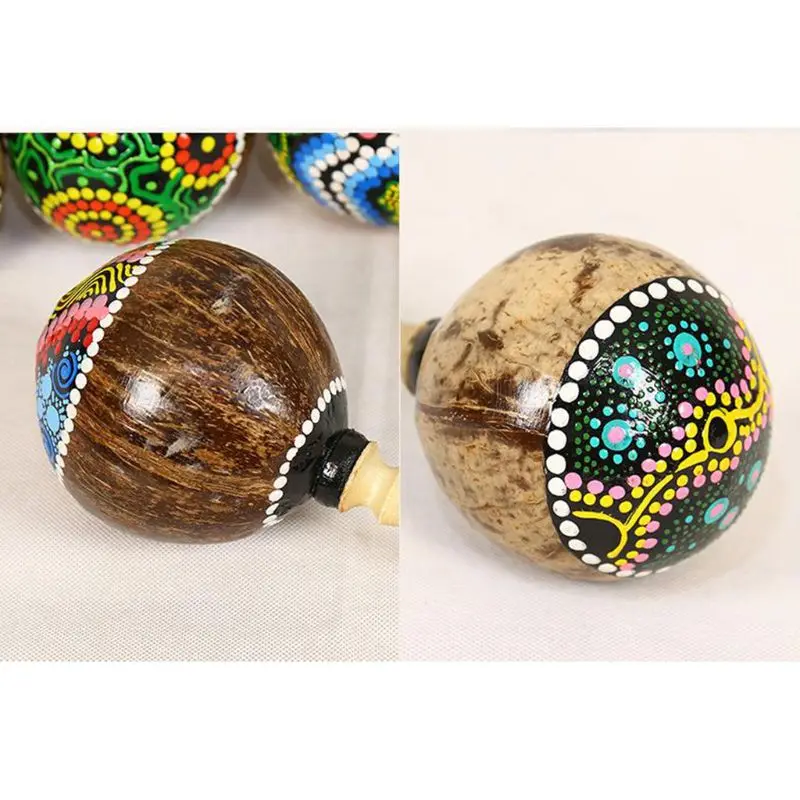 Wooden Sand Hammer Maracas Coconut Shell Shaker with Beautiful Patterns Educational Percussion Musical Instrument for Kids