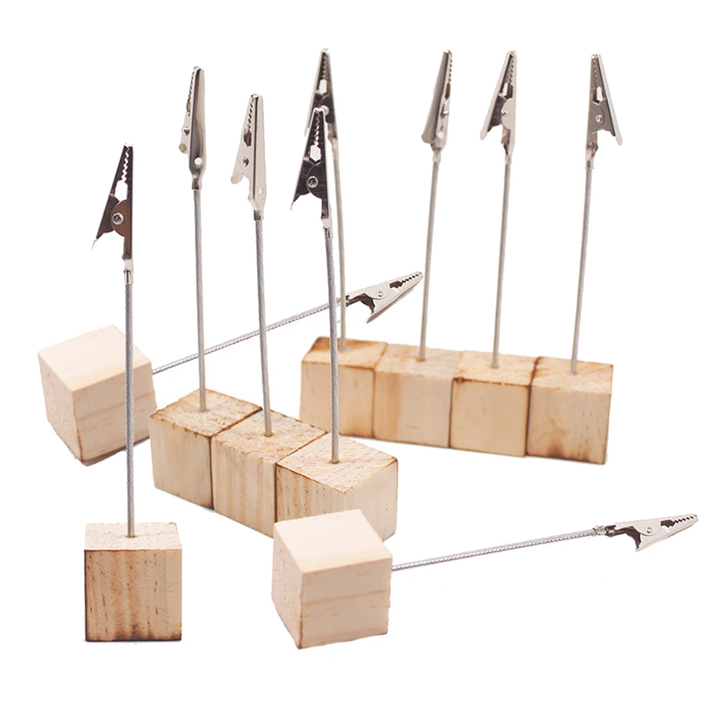 Place Card Holders 10 pcs Portable Wooden Wedding Place Card Holder Table Photo Memo Number Name Clips Base