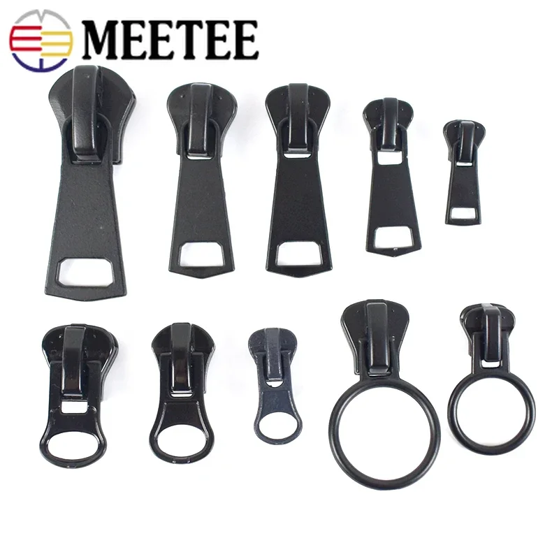 Meetee 10pcs 3# 5# 8# 10# 15# Zipper Sliders for Resin Zips Clothes Jacket Zippers Head Repair Kit DIY Sewing Zip Slider Puller