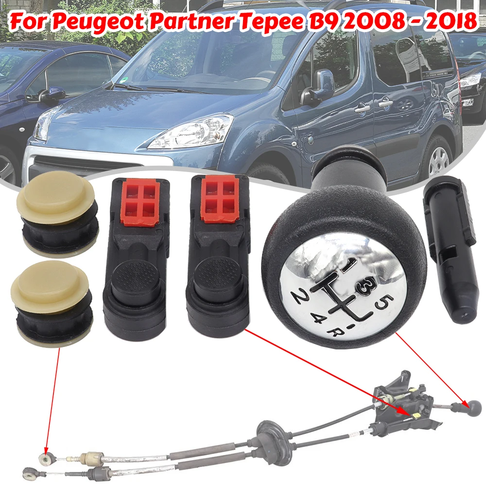 For Peugeot Partner Tepee B9 2008-5 Speed Manual Gear Shift Cable Selector Linkage Bushing Chrome Knob Stick Repair Kit