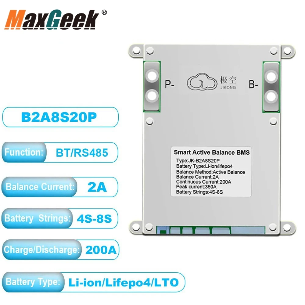 

Maxgeek JIKONG JK-B2A8S20P 4-8S 2A умный активный стабилизатор BMS, защитная плата аккумулятора