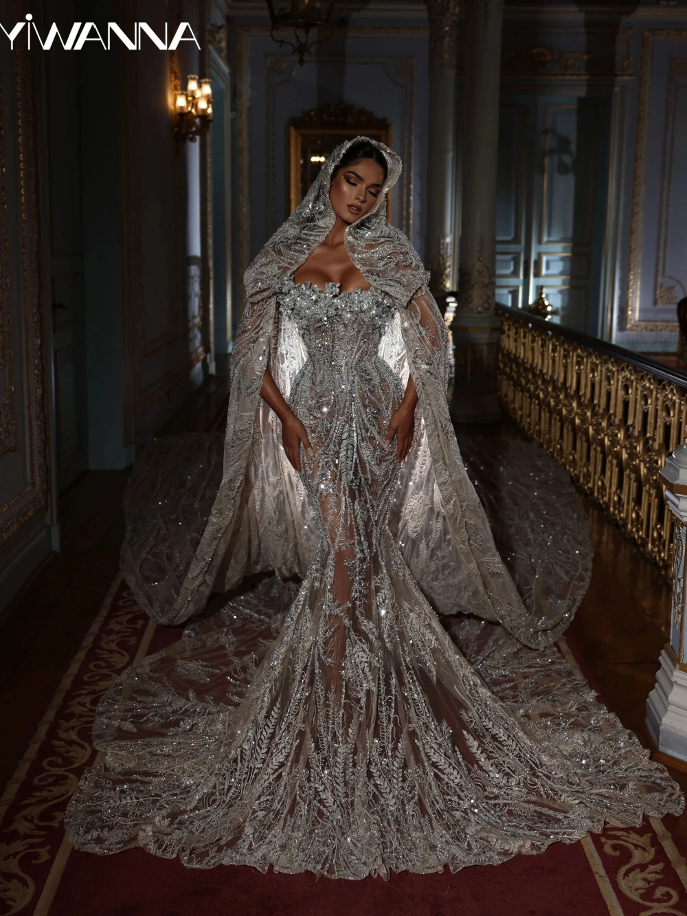 Graceful Strapless With Corset Bride Robe Shiny Sequins Beads Wedding Dress Bridal Gown