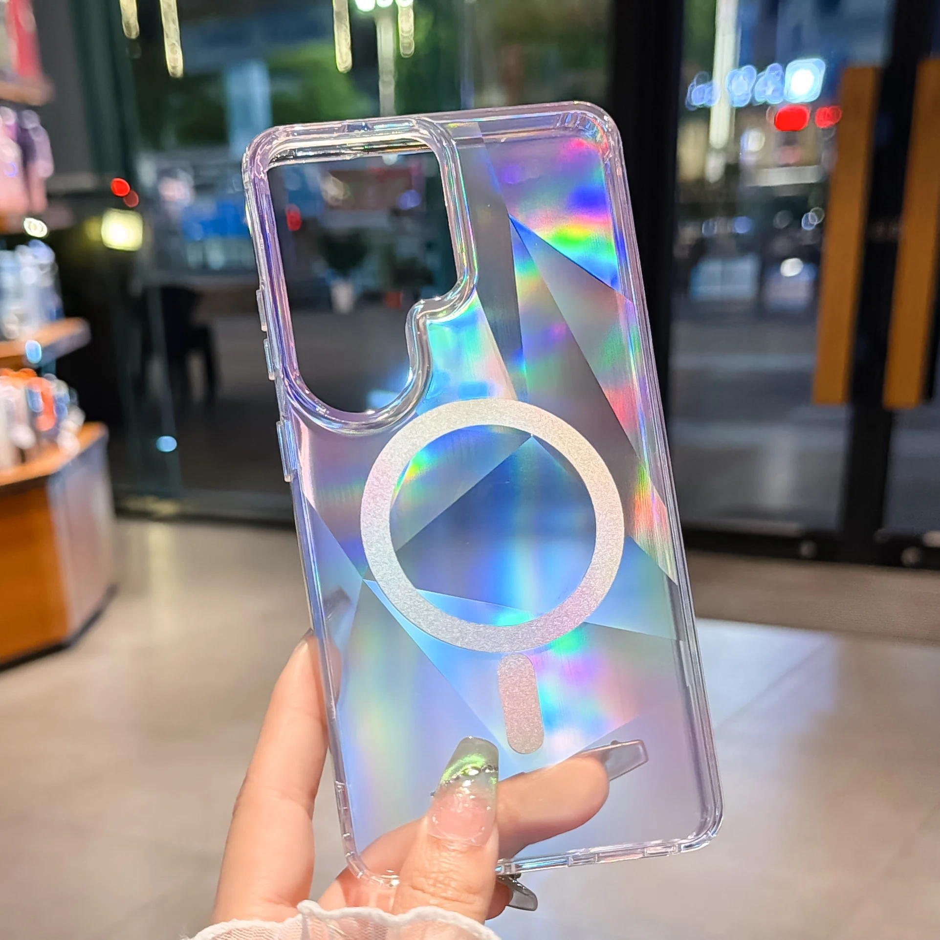 Neon Laser Gradient Geometrical Pattern Clear Magnetic Phone Case