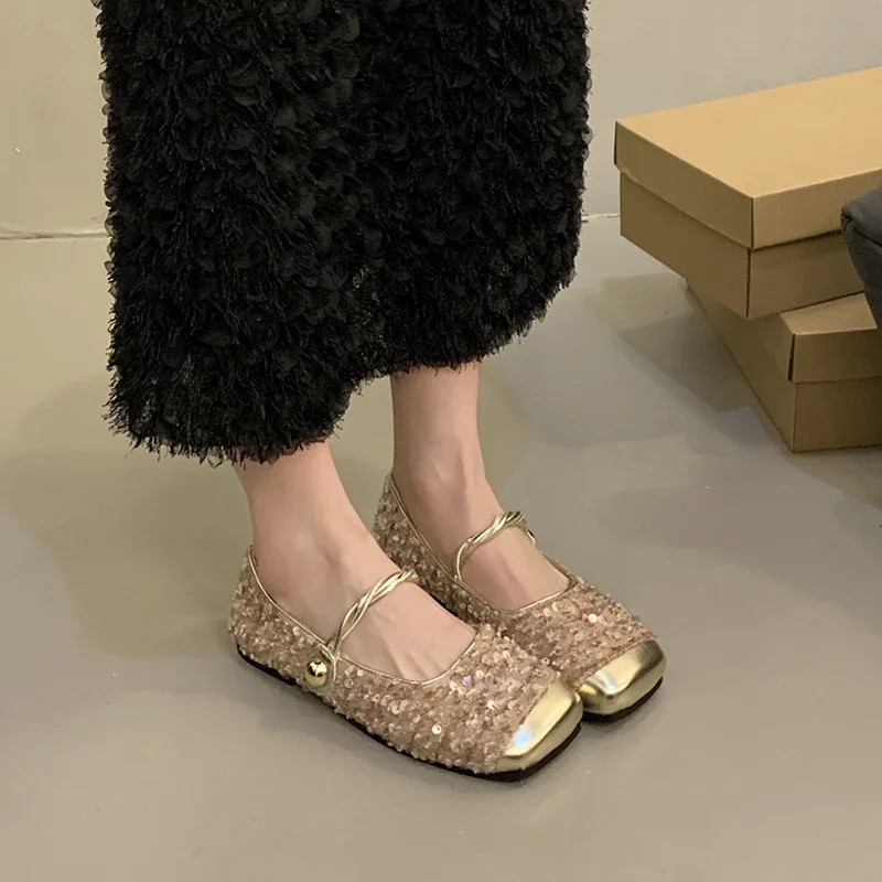 Sequin Silver Shallow Mouth Single Shoes Women  New Korean Version of Casual Fashion Women Soft Flat Mary Jane Shoes Flats