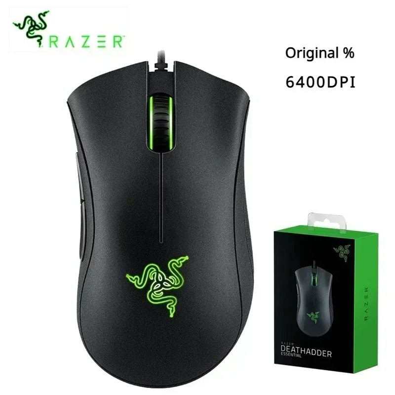 Razer DeathAdder 필수 유선 게이밍 마우스, 노트북 PC 게이머용 6400DPI 광학 센서, 5 개의 독립 버튼