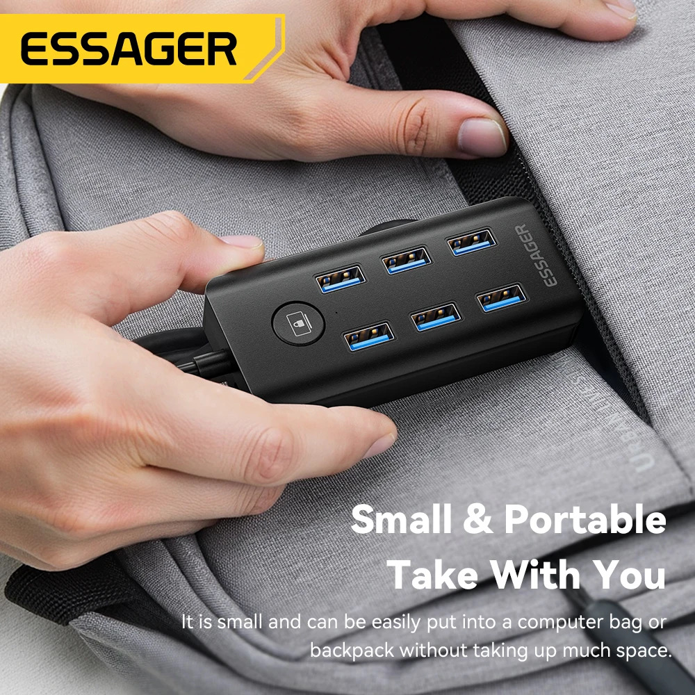 Essager 7-in-1 USB 3.0 Hub Multi USB Splitter Power Adapter 5Gbps High Speed USB Splitter OTG Adapter For PC Laptop Macbook Pro