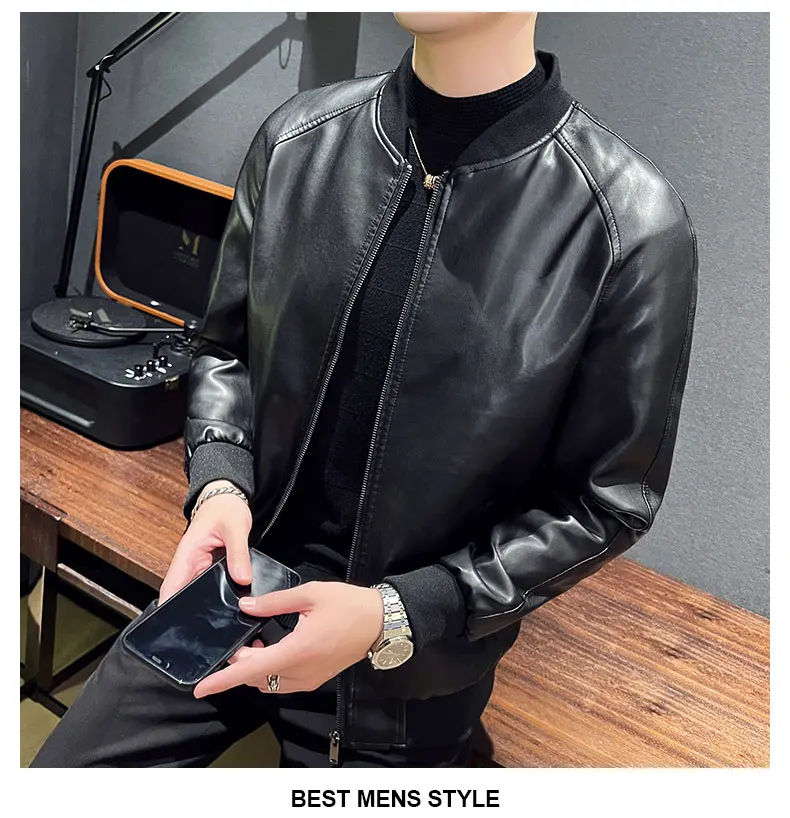 New Men's Motorcycle Leather Jacket Slim Men Leather Jacket Outer Wear Clothing For Male PU Leather Jackets Thin Business Jacket