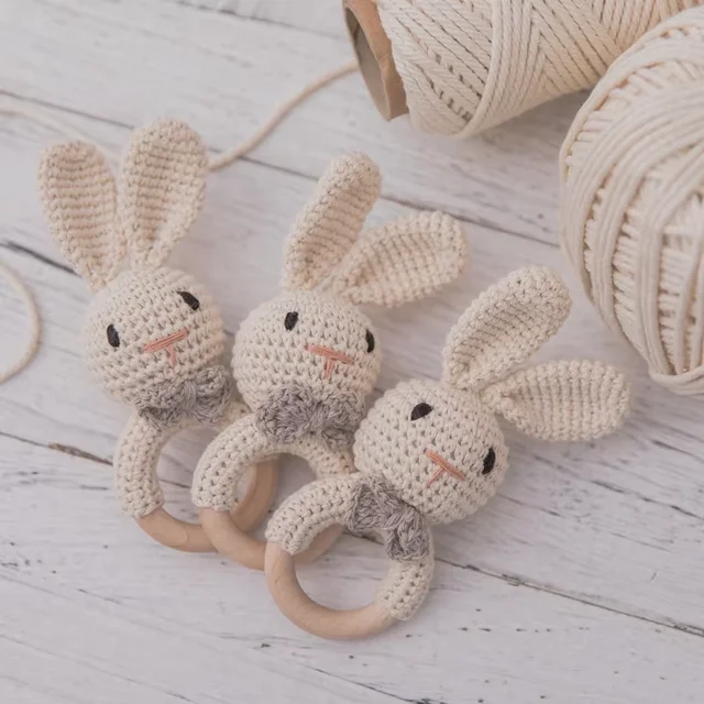 Hochet en Crochet pour bébé, jouet de dentition en bois sans BPA, rongeur en bois, lapin, jeu Mobile, gymnastique, jouets musicaux éducatifs pour nouveau-né 4