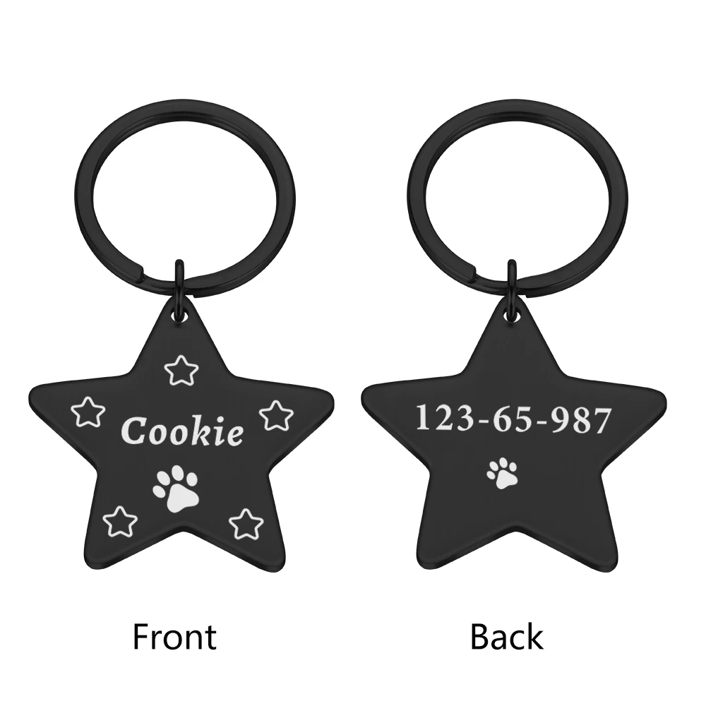 Star Anti-lost Pet ID Tags for Cats and Dogs Personalized Dog ID Tags Pentagram Collar Accessories Dog Tag Engraved Tel Name Tag dog harness and leash set Dog Collars