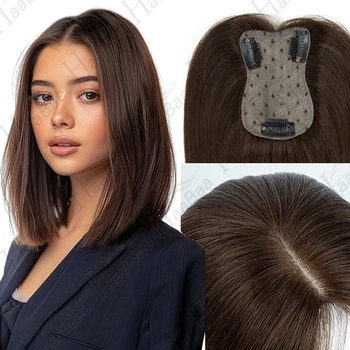 Topper per Capelli in Capelli Umani con Clip, Topper Remy a Macchina per Donne, Topper Naturale per Capelli Sottili, Pezzo Unico 10" 12" 14"
