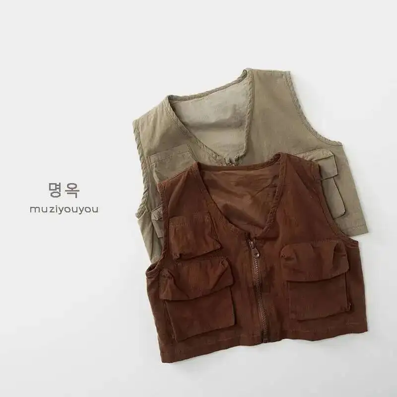 Frühling Herbst Kinder Weste 1-8Y Jungen Baumwolle Tasche Zipper Westen Tank Tops Koreanische Kleinkind Oberbekleidung Für Kinder Kleidung Neue – Detail 6