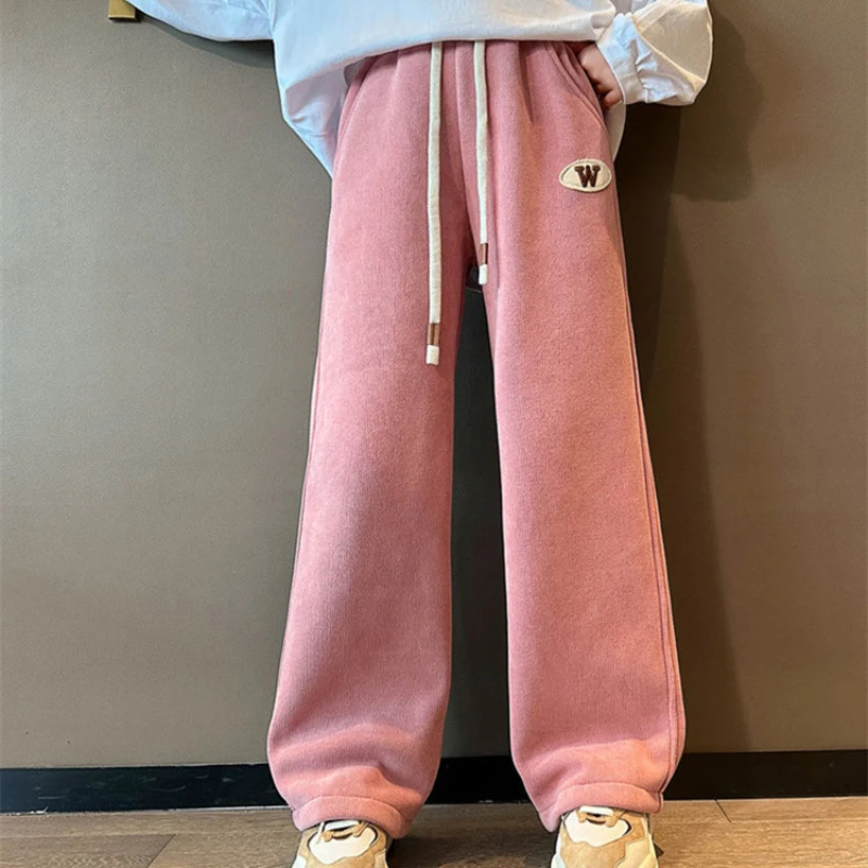 

New Casual Teens Clothing Spring Fashion Wide Leg Pants Elastic Waist Drawstring Design Trousers Girls Clothes Sweatpants 4-14 Y