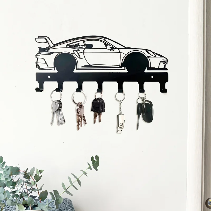 Industrial Style Metal Car Key Holder Wall Mount Easy Installation Black Automotive Key Hooks Durable Coating Finish metal wall key holder
