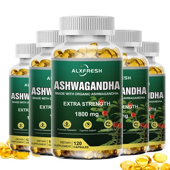 Alxfresh Pure Ashwagandha Root Extract Capsules 1800mg for Natural Mood, Stress, Focus, Brain, Energy , Sleep Health Support 1