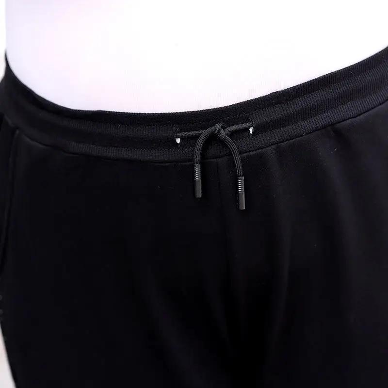 Autumn Pockets Black All-match Slim No Plush Trousers Casual Drawstring High Waist Side Striped Pencil Pants Plus Size Women