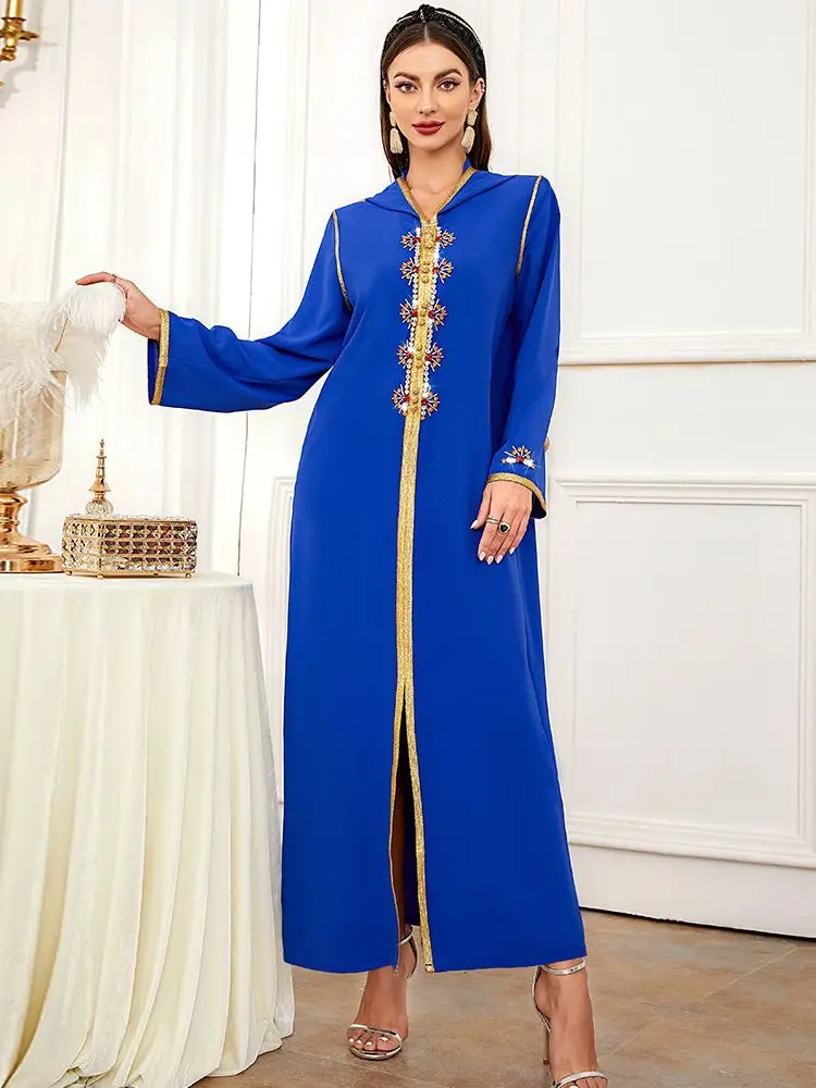 

Модное абайя с капюшоном со стразами, Дубай, Турция, исламское мусульманское платье, женский халат, женский сарафан, марокканский вечерний наряд Wy877