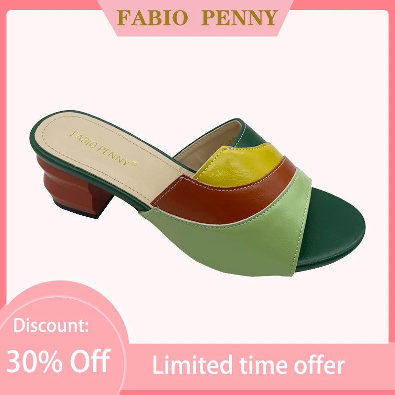 Italian summer women slippers multi-color patchwork design mid-heel casual party shoes