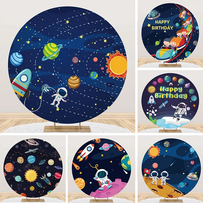 

Outer Space Round Backdrop Kids Birthday Party Galaxy Universe Planet Astronauts Spaceship Rocket Decor Circle Photo Background