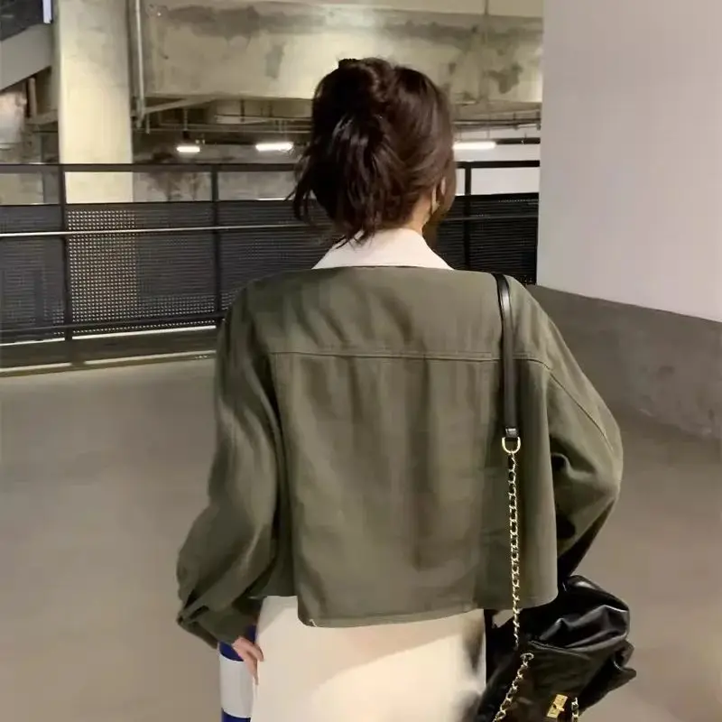Korean Version Contrasting Polo Collar Short Denim Jacket for Women's 2024 Spring New Loose and Versatile Jacket Cardigan top