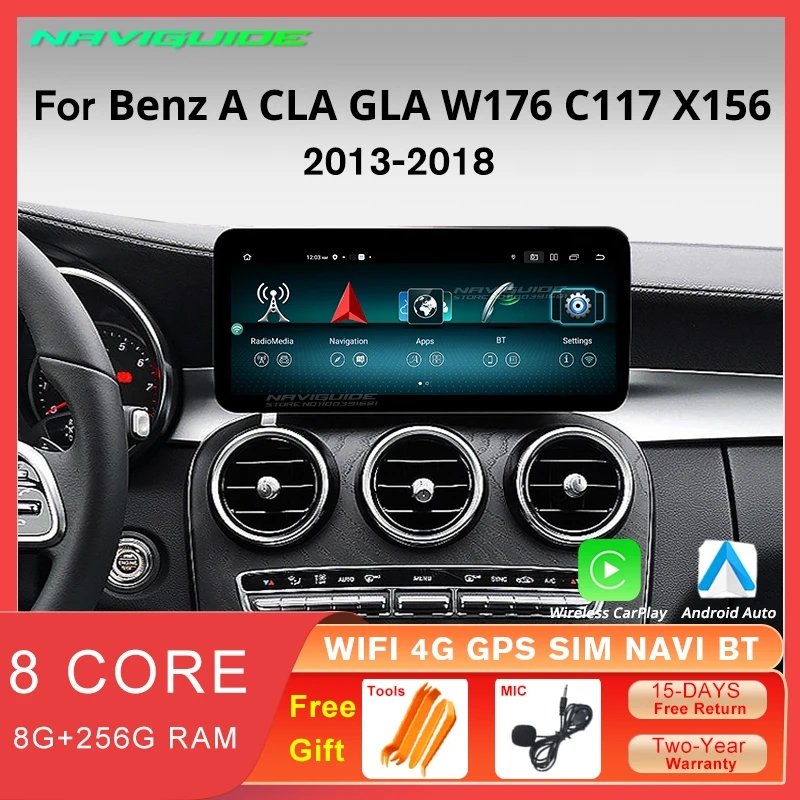 

NAVIGUIDE 12.3'' Android12 Car Radio For Mercedes A CLA GLA W176 C117 X156 8 Core 1920*720P Multimedia Player Carplay GPS Stereo