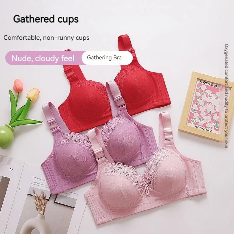 New Large Size Sexy Luxury Lace Non-steel Ring WOMEN'S Bra Push up Comfortable Four Rows of Buckle Thin Section Ladies Underwear